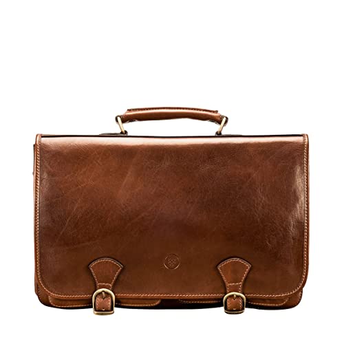 Maxwell Scott Klassische Italienische Herren Leder Aktentasche Jesolo2 in Cognac Braun von Maxwell Scott