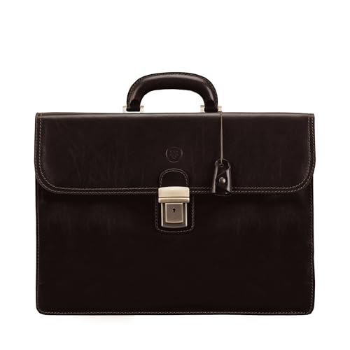 Maxwell Scott - Herren Luxus Leder Aktentasche - Klassische Business Laptop Tasche für 15-16“ - 3 Fächer - Handgefertigt aus italienischen Vollnarbenhäuten - The Paolo3 Dunkelbraun von Maxwell Scott