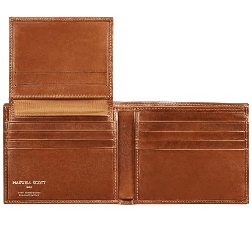 Maxwell Scott - Luxuriöse 2-in-1-Geldbörse aus Leder mit abnehmbarem Kartenhalter und Ausweisfenster für Herren - Handgefertigt aus italienischen Vollnarbenhäuten - The Asti Cognac von Maxwell Scott
