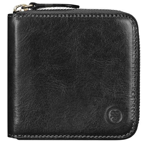Maxwell Scott - Luxuriöse Herren- Leder Brieftasche mit dreiseitigem Reißverschluss und Münzfach - Handgefertigt aus italienischen Vollnarbenhäuten - The Tabiano Schwarz von Maxwell Scott