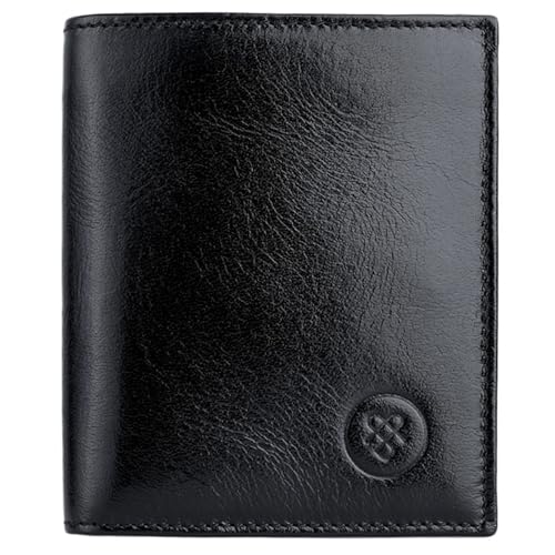 Maxwell Scott - Luxuriöse Herrenleder Bifold Brieftasche mit Münzfach - Handgefertigt aus italienischen Vollnarbenhäuten - The Rocca Schwarz von Maxwell Scott