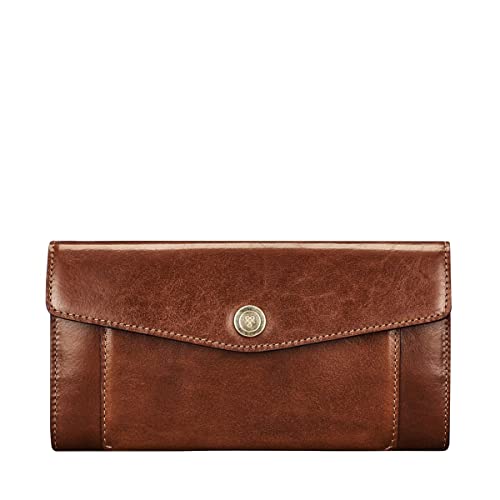 Maxwell Scott - Luxuriöser Lederbriefumschlag für Damen mit Kartenfach und Münzfach - Handgefertigt aus italienischen Vollnarbenhäuten - The Forli Cognac von Maxwell Scott
