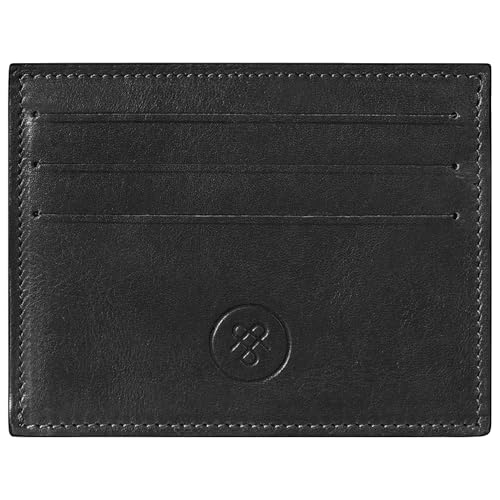 Maxwell Scott - Luxuriöses Herrenleder-Kartenetui mit ID-Fenster - Handgefertigt aus italienischen Vollnarbenhäuten - The Alba Schwarz von Maxwell Scott