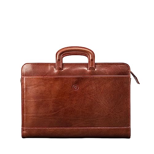 Maxwell Scott - Personalisierte Luxuriöse schlanke Herren-Ledermappe mit Griffen - Handgefertigt aus italienischen Vollnarbenhäuten - The Barolo Cognac von Maxwell Scott