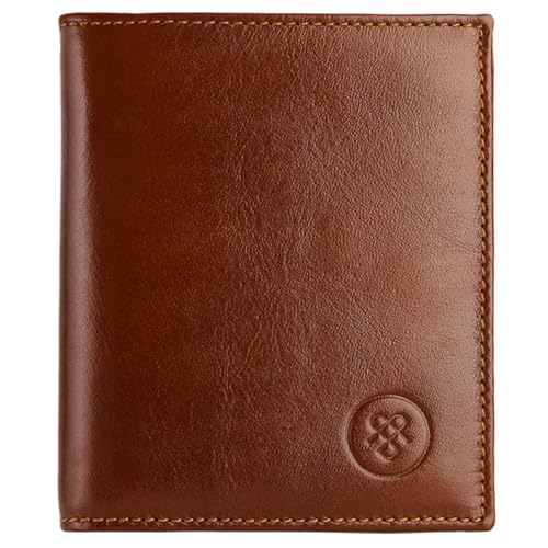 Maxwell Scott - Personalisierte Luxuriöse Herrenleder Bifold Brieftasche mit Münzfach - Handgefertigt aus italienischen Vollnarbenhäuten - The Rocca Cognac von Maxwell Scott