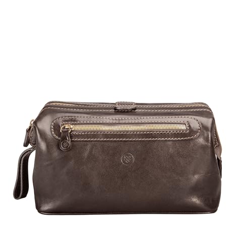 Maxwell Scott - Personalisierte Herren Luxus Leder Großer Kulturbeutel Dopp Kit mit Reißverschluss Öffnung - Handgefertigt aus italienischen Vollnarbenhäuten - The DunoL Dunkelbraun von Maxwell Scott