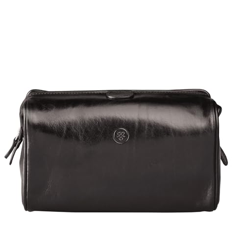 Maxwell Scott - Personalisierte Herren Luxus Leder Kulturbeutel Dopp Kit mit Reißverschluss Öffnung - Handgefertigt aus italienischen Vollnarbenhäuten - The DunoM Schwarz von Maxwell Scott