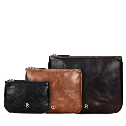 Maxwell Scott - Personalisierte Luxuriöses Damen-Ledertaschenset Trio für Reise oder Handtasche - Handgefertigt aus italienischen Vollnarbenhäuten - The Siena Group Cognac/Dunkelbraun/Schwarz von Maxwell Scott