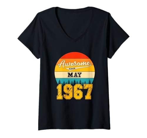 Damen Genial Seit Mai 1967 Jahre Alt Geburtstag Vintage T-Shirt mit V-Ausschnitt von May 1967 Years Old Awesome Birthday Retro