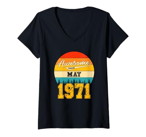 Damen Genial Seit Mai 1971 Jahre Alt Geburtstag Vintage T-Shirt mit V-Ausschnitt Damen Genial Seit Mai 1971 Jahre Alt Geburtstag Vintage T-Shirt mit V-Ausschnitt von May 1971 Years Old Awesome Birthday Retro