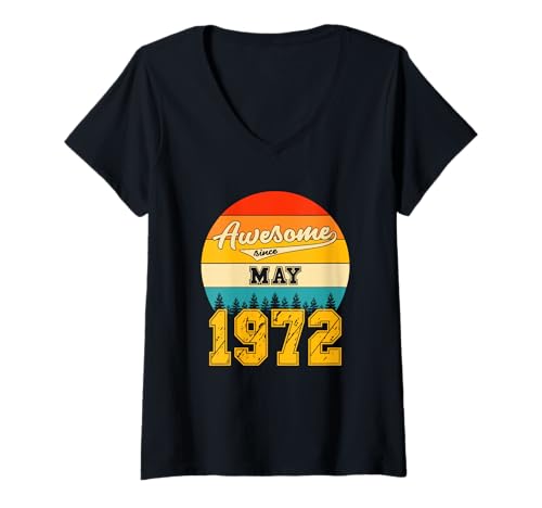 Damen Genial Seit Mai 1972 Jahre Alt Geburtstag Vintage T-Shirt mit V-Ausschnitt Damen Genial Seit Mai 1972 Jahre Alt Geburtstag Vintage T-Shirt mit V-Ausschnitt von May 1972 Years Old Awesome Birthday Retro