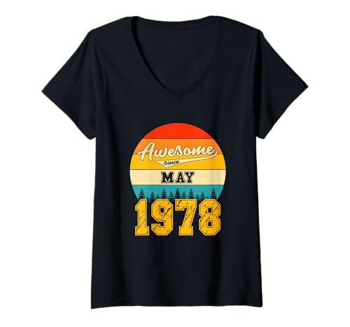 Damen Genial Seit Mai 1978 Jahre Alt Geburtstag Vintage T-Shirt mit V-Ausschnitt Damen Genial Seit Mai 1978 Jahre Alt Geburtstag Vintage T-Shirt mit V-Ausschnitt von May 1978 Years Old Awesome Birthday Retro