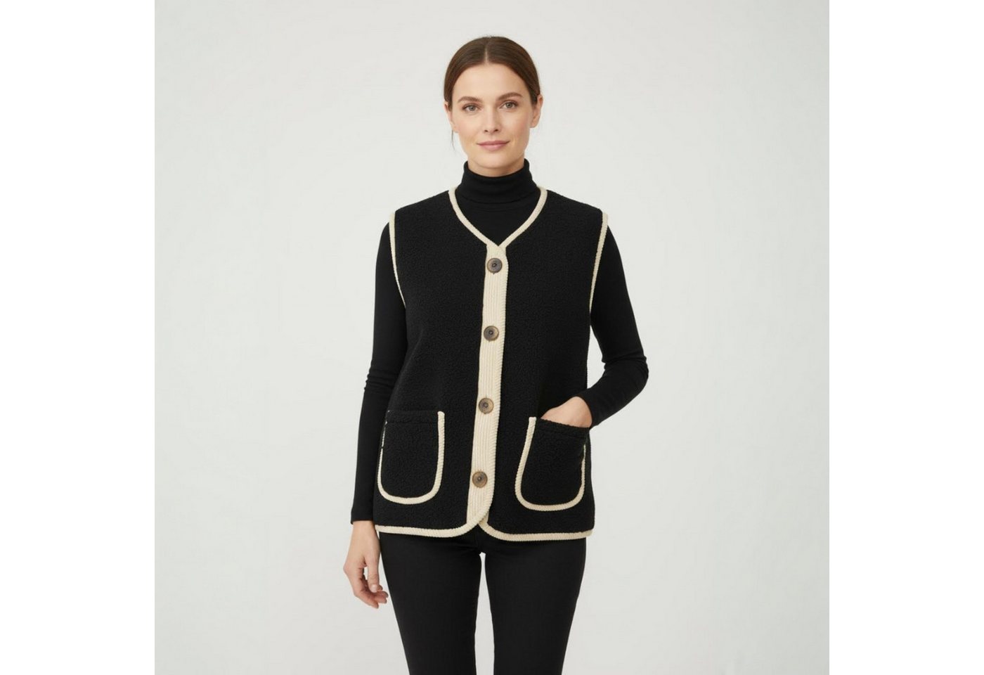 May Gem Kurzweste Damen Kurzweste im Bouclé Stil mit Samt Details 38-42 Einheitsgröße - 38-40 (lässig) & 40-42 (klassisch) von May Gem