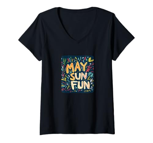 Damen May Fun Times Start Under the Sun Kostüm T-Shirt mit V-Ausschnitt von May Outfit