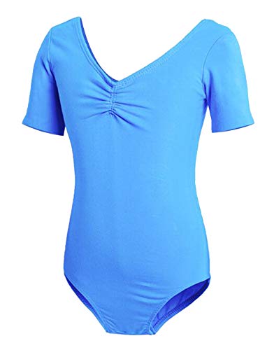 May Story Ballett Trikot Mädchen Kinder Langarm Kurzarm Bodys Leotard Sport Body Ballettanzug Trainingsanzug Bodysuit mit Druckknopf Gr. 98-164 (Blauer See, 4XL Körpergröße 130-140cm) von May Story