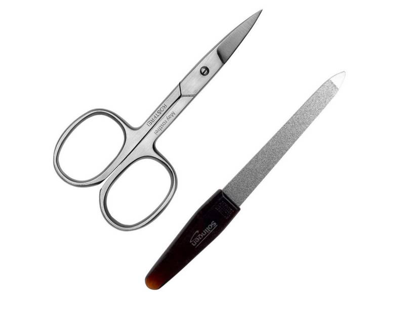 May Maniküre-Etui Set - Nagelschere - Edelstahl + Saphirnagelfeile 10 cm aus Solingen von May