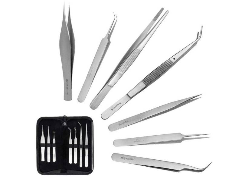 May Präzisionspinzette Hochwertiges 7-teiliges Edelstahl Präzisions Pinzetten Set – Ideal von May