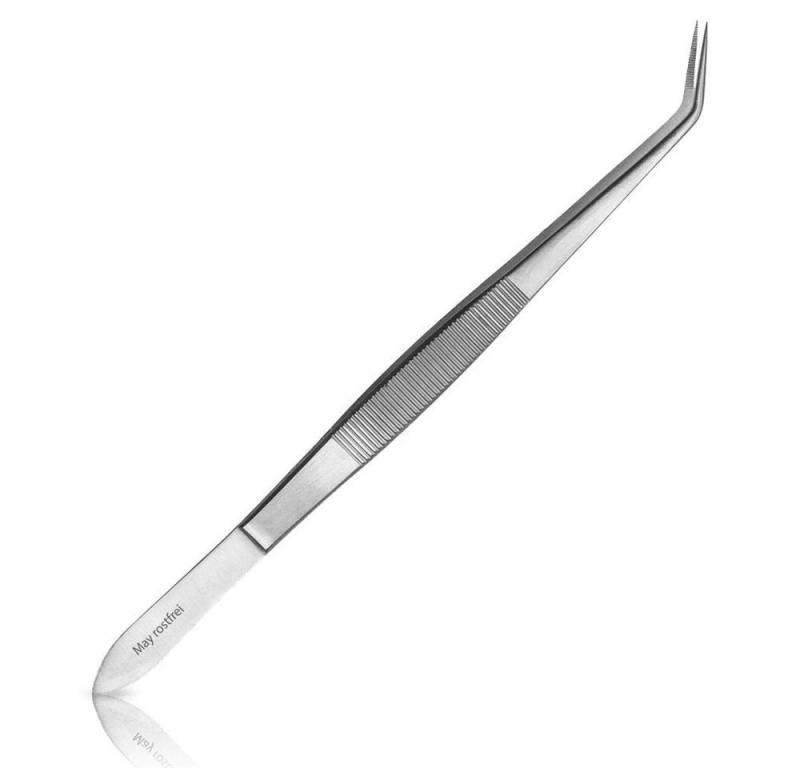 May Präzisionspinzette Universal-Pinzette 20 cm Haushaltspinzette mit feiner Spitze - gebogen von May