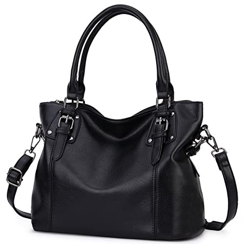 MayBlosom Damen Handtasche, Hobo Tasche Shopper PU leder Umhängetasche Schultertasche Geldbörse für Frauen (Schwarz) von MayBlosom