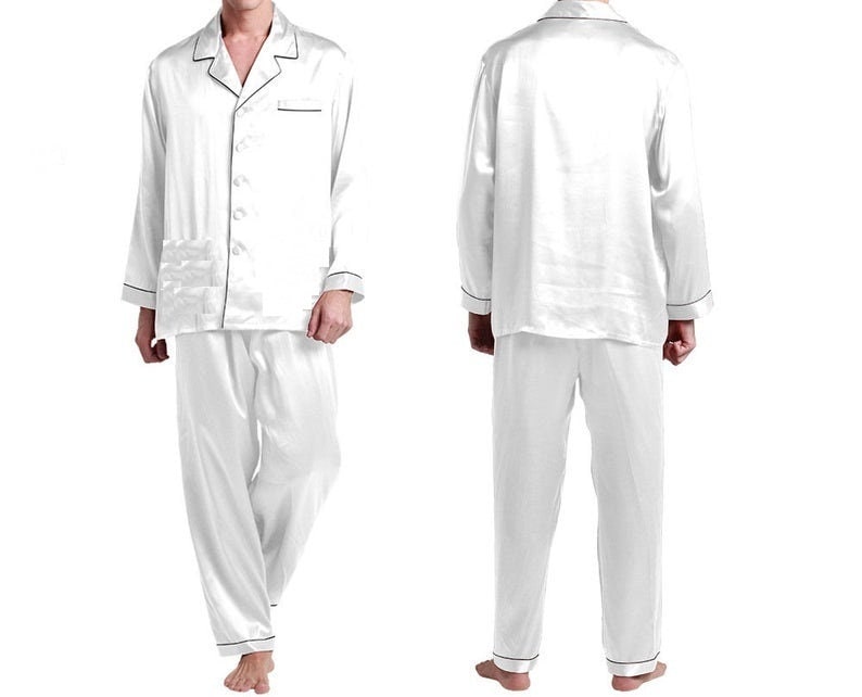 P2-Personalisierte Seidensatin Herren Pyjamas, Lange Ärmel Pyjamas Hosen, Hemd, Satin-Pyjamas-Sets, Maßgefertigte von MayClick