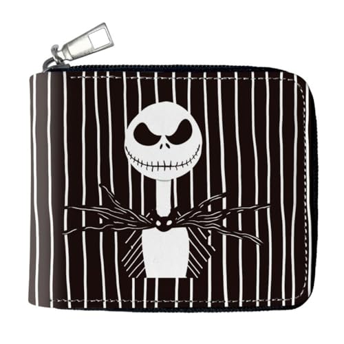 Christmas Nightmare Geldbörse Herren Zipper PU Leder Brieftasche, Jack Cartoon Muster Gedruckt Münze Geldbeutel, Folding Short Card Holder Student Universal (B) von MayDee