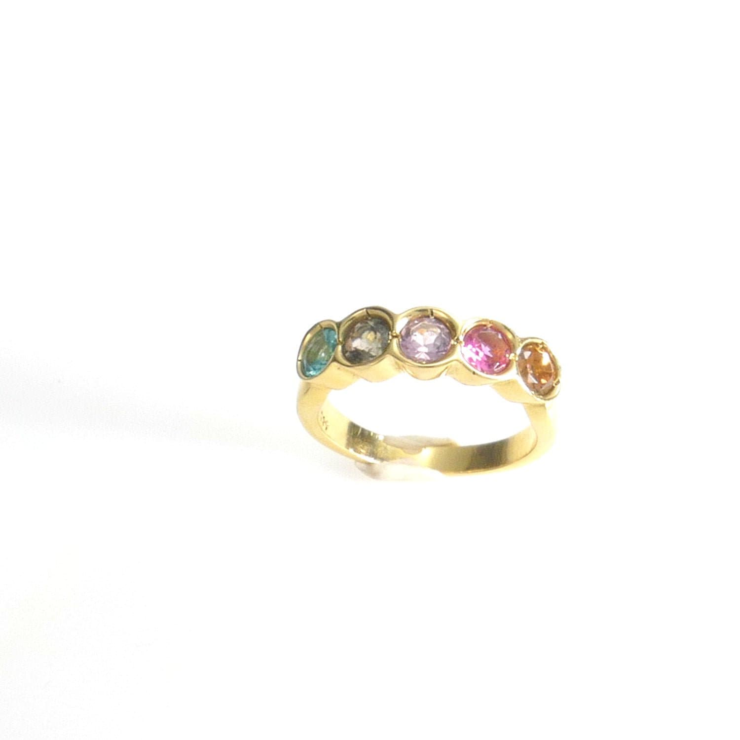14K Solid Gold Multi Color Turmalinring. 925 Silberring. Handgefertigter Edelsteinring, Gold-Jubiläumsring Für Frau Von Mann von MayDesigners