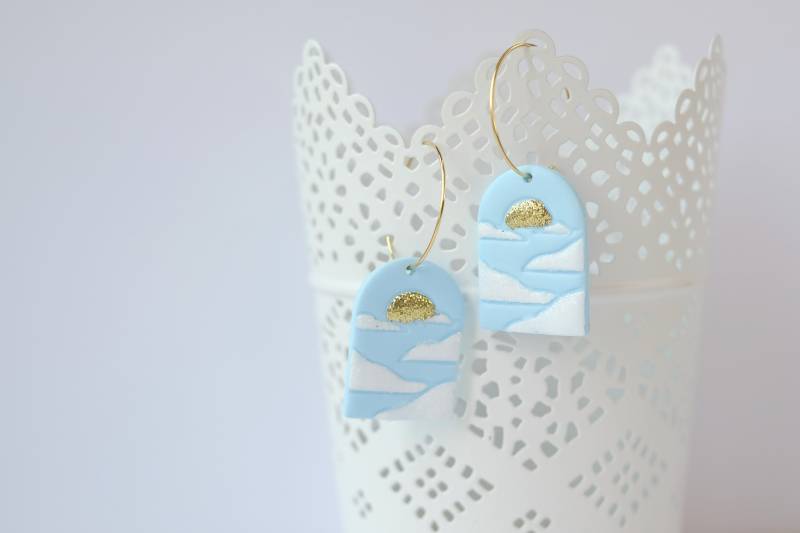 Himmel Wolken Ohrringe Aus Polymeclay/Glitter Cloud Lightblue/Sky Polymerclay Ohrringe/Himmel Polymer Clay von MayFlowersJ