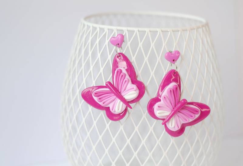 Schmetterling Polymerclay Ohrringe Pink/Polymerclay Pink Ohrringe/Barbie Ohrringe/statement Ohrringe/Schmetterling von MayFlowersJ