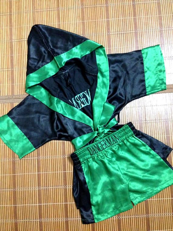 K2-Custom Made Satin Baby Boxen Robe Trunk Set Boxen Outfit Personalisierte Boxer Kostüm Kleine Kämpfer Boxershorts von MaySilk