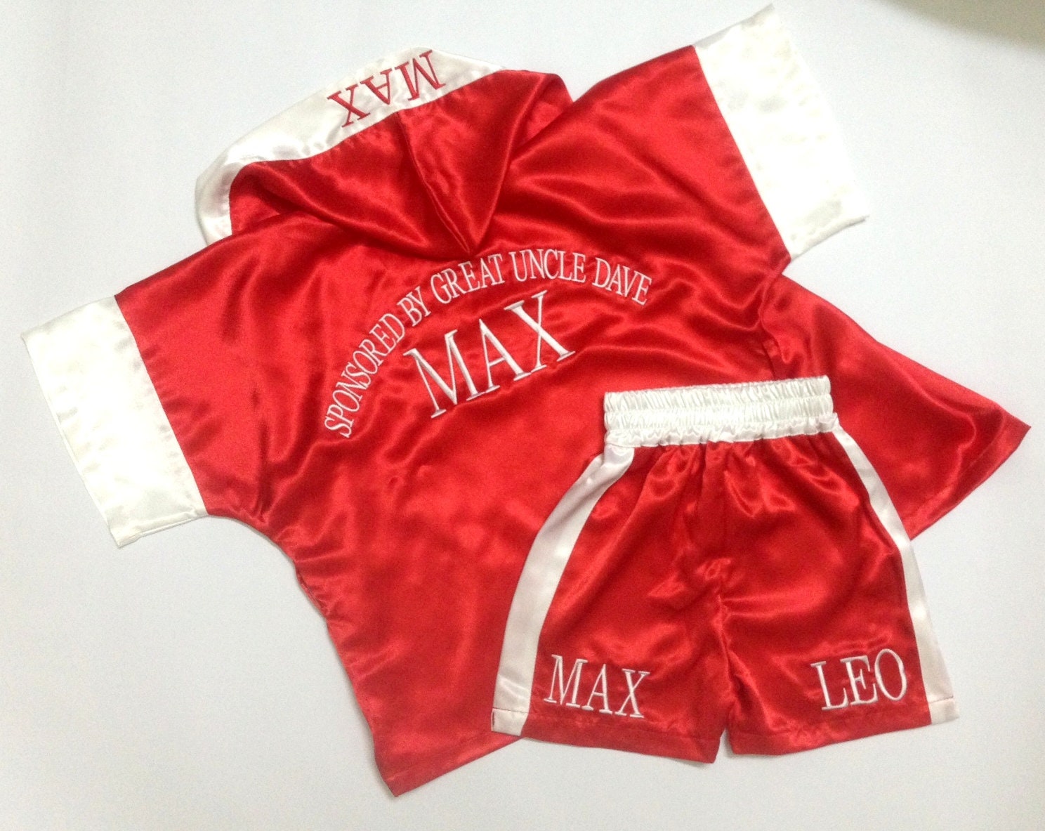 K3-Custom Made Satin Baby Boxing Robe Badehose Set Box-Outfit Personalisierte Baby-Outfit Boxer-Kostüm Kleine Kämpfer-Outfit Boxhose von MaySilk