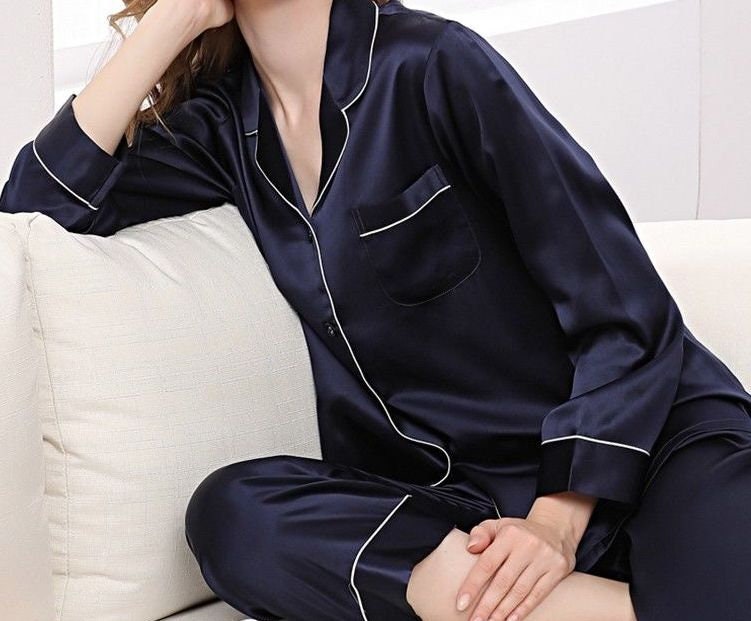 P7-Personalisierte Seiden-Satin-Pyjamas Brautjungfer Pyjamas, Lange Ärmel Pyjamas Hosen, Hemd, Satin-Pyjamas-Sets, Maßgeschneiderte von MaySilk