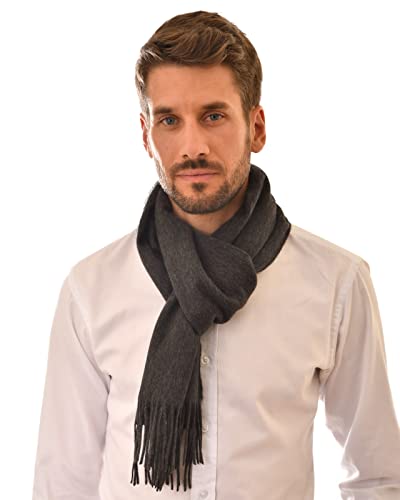 MayTree 100% Kaschmir Schal Herren und Damen, Herrenschal/Damenschal aus Cashmere, Unisex Wollschal in verschiedenen Farben 180 x 30 cm, Dunkelgrau, 180 von MayTree