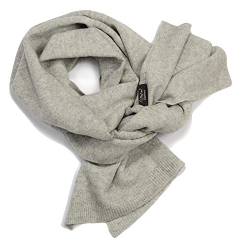 MayTree 100% Kaschmirschal extrabreit 190 x 40 cm, Unisex Damenschal + Herrenschal, Strickschal in verschiedenen Farben (Hellgrau) von MayTree