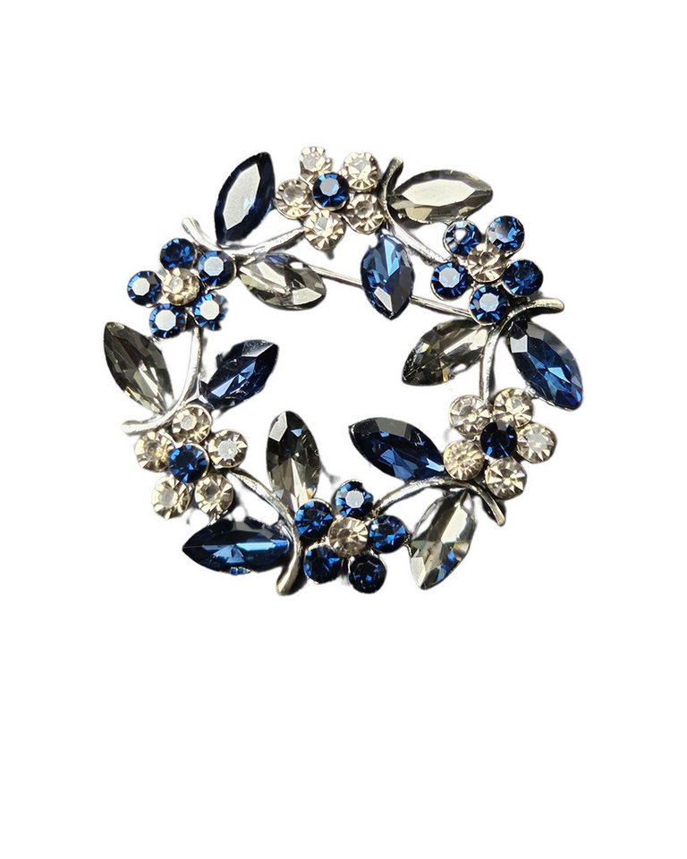 MayTree Brosche "Blumenkranz", mit Strass-Steinen, dunkelblau anthrazit (Stück, 1-tlg), Metallbrosche in Form eines Olivenzweigs aus Blumenkranzes von MayTree