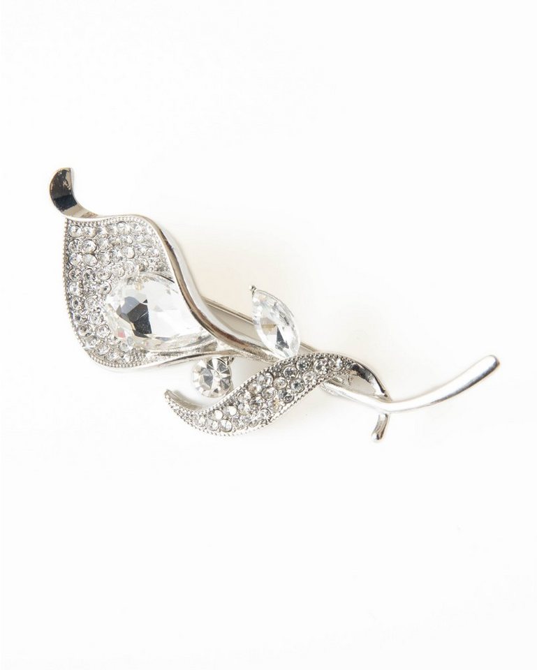 MayTree Brosche "Calla", weiß mit Strass (Stück, 1-tlg), Metallbrosche mit Strass und einem Glassstein von MayTree