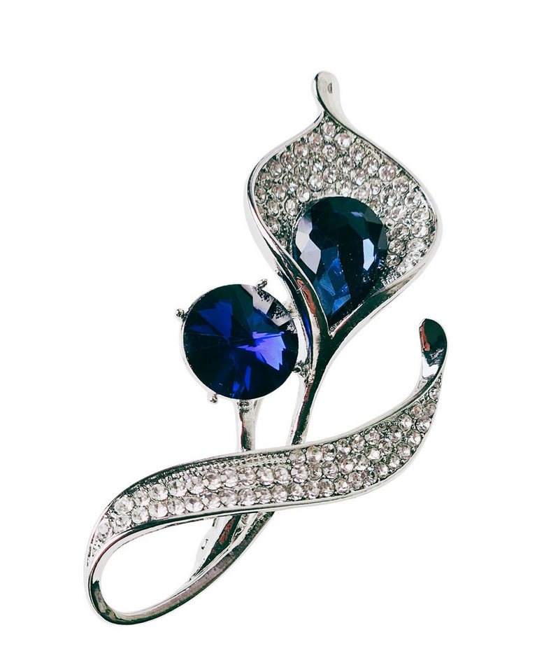 MayTree Brosche "Calla", weiß mit zwei blauen Strasssteinen (Stück, 1-tlg), Metallbrosche mit Strass und einem Glassstein von MayTree