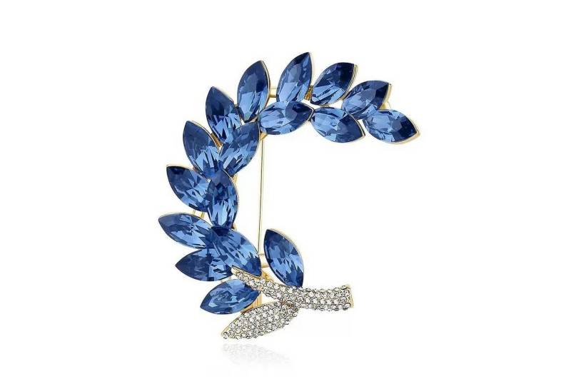 MayTree Brosche "Großer Olivenzweig", groß mit Strass-Steinen blau (Stück, 1-tlg), Metallbrosche in Form eines Olivenzweigs aus blauen Glassteinen von MayTree