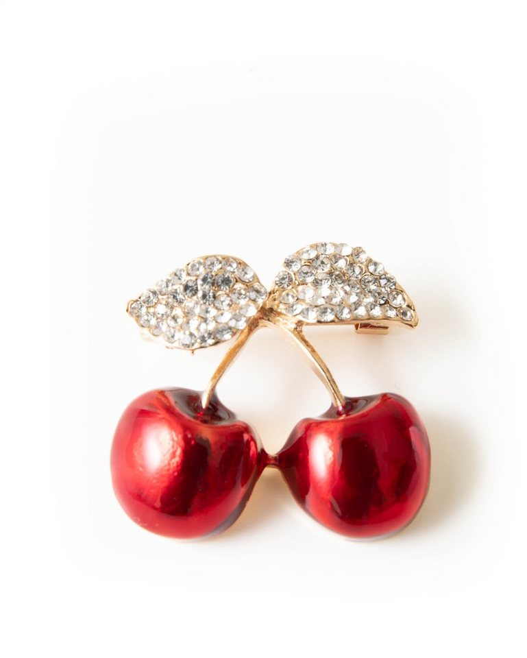 MayTree Brosche "Kirsche", mit funkelnden Strass-Steinen (Stück, 1-tlg), Metallbrosche zwei rote Kirschen mit funkelnden Blättern von MayTree