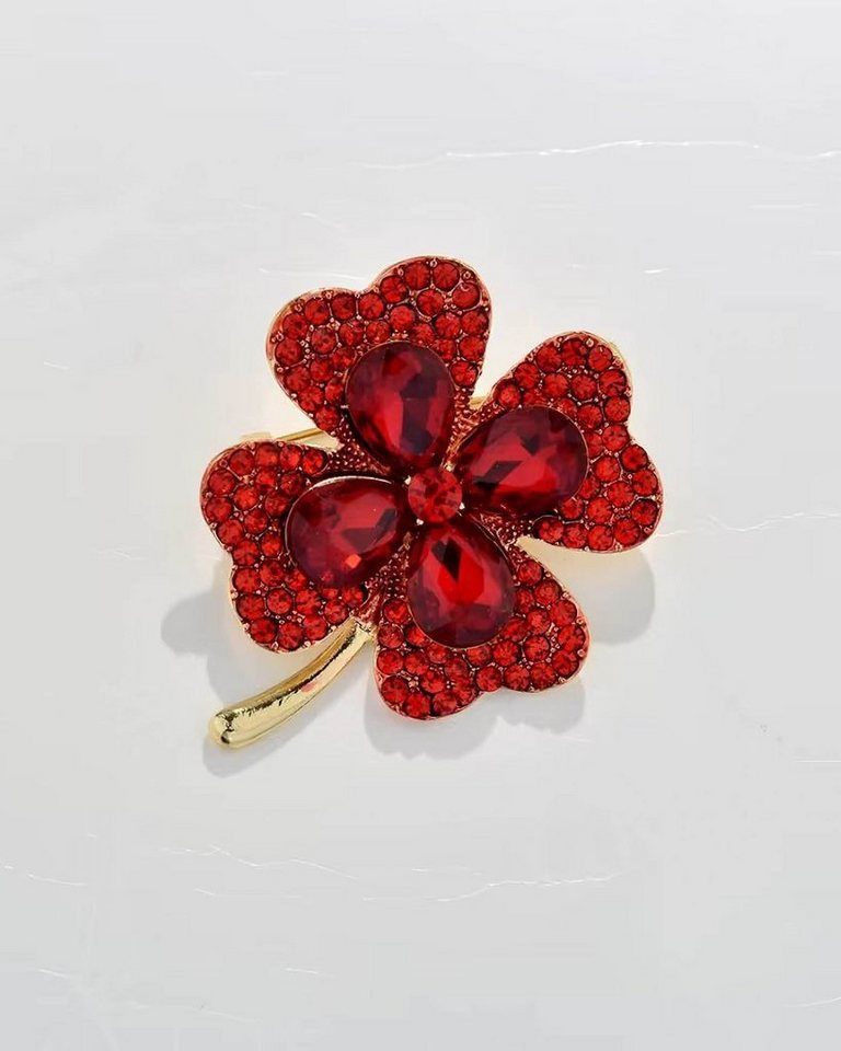MayTree Brosche "Klee", rot (Stück, 1-tlg), Metallbrosche mit Glassteinen und Strass in Form eines Klees von MayTree
