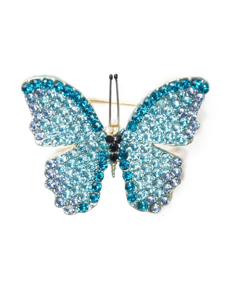 MayTree Brosche "Kleiner Schmetterling", Türkis (Stück, 1-tlg), Metallbrosche mit Glassteinen und Strass in Form eines Schmetterlings von MayTree