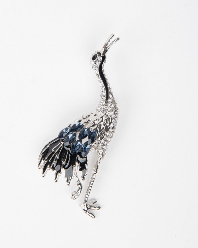 MayTree Brosche "Kranich" blau mit Strass (Stück, 1-tlg), Metallbrosche in Form eines blauen Kranichs, mit Strasssteinen von MayTree