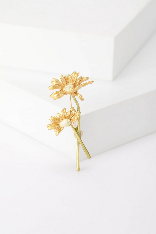 MayTree Brosche "Margaritenblüte", gold (Stück, 1-tlg), Metallbrosche in Form zwei goldenen Margaritenblüten von MayTree
