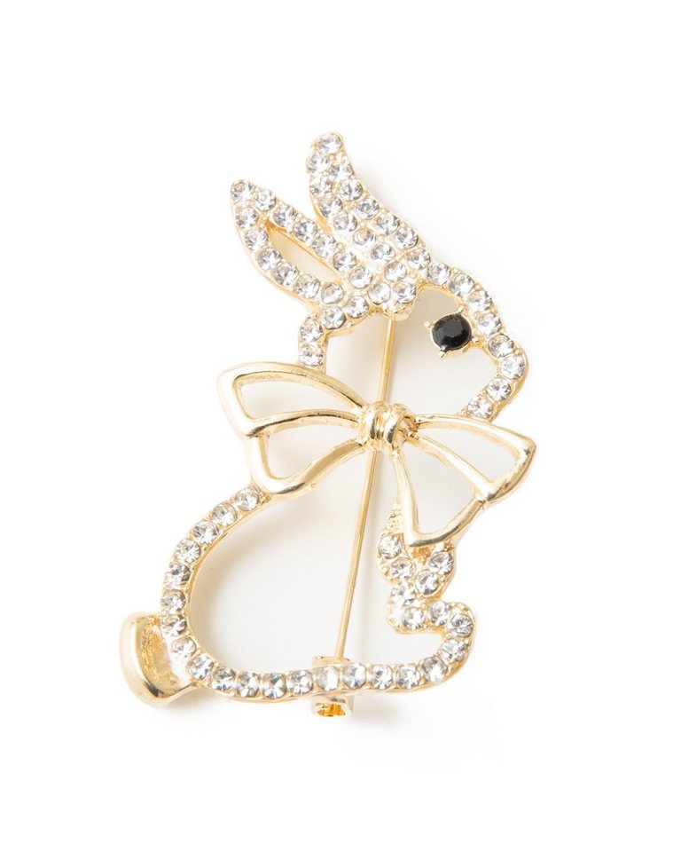 MayTree Brosche "Hase mit Schleife", mit Strass (Stück, 1-tlg), goldfarbene Metallbrosche mit Strass-Steinen für Damen von MayTree