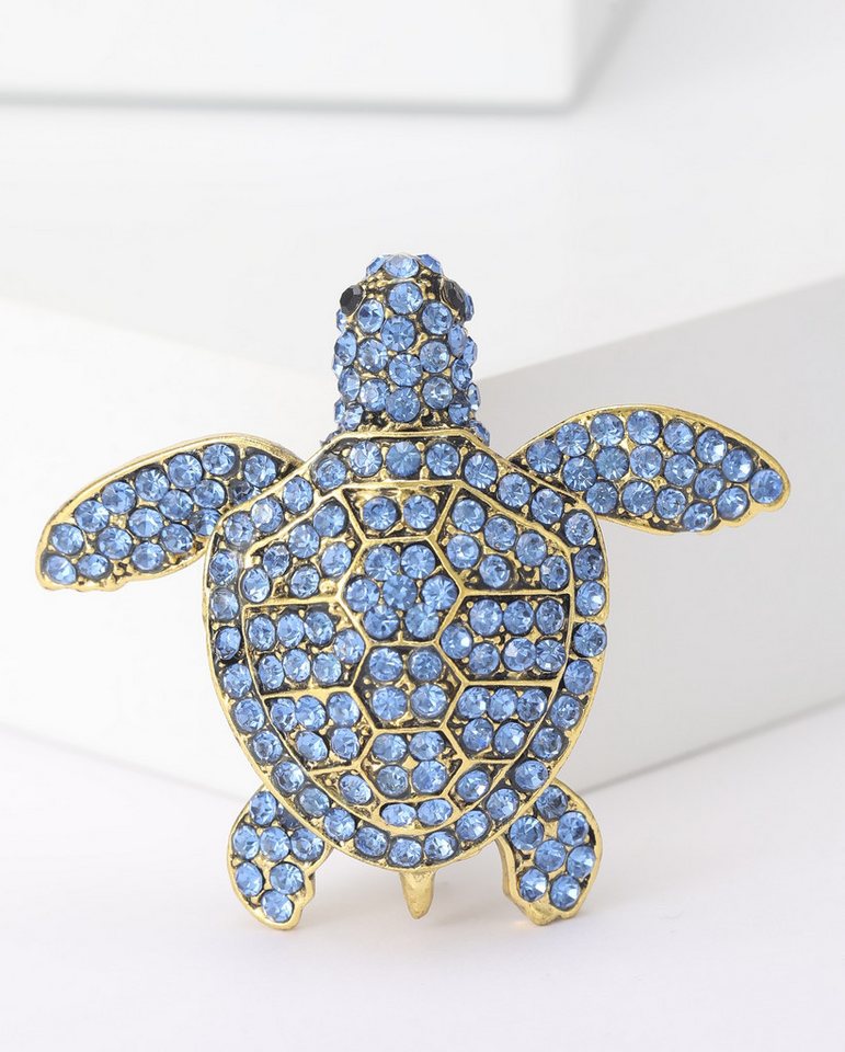 MayTree Brosche "Meeresschildkröte" mit blauem Strass (Stück, 1-tlg), Metallbrosche in Form einer Meeresschildkröte, mit blauem Strass von MayTree