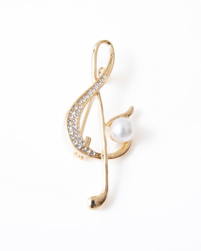 MayTree Brosche "Musik", mit Strass und einer Zierperle (Stück, 1-tlg), Metallbrosche mit Strass und einer Zierperle von MayTree