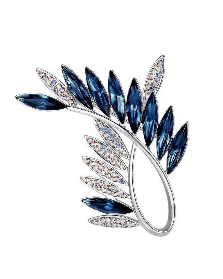 MayTree Brosche "Olivenzweig", mit Strass-Steinen blau (Stück, 1-tlg), Metallbrosche in Form eines Olivenzweigs aus blauen Glassteinen von MayTree