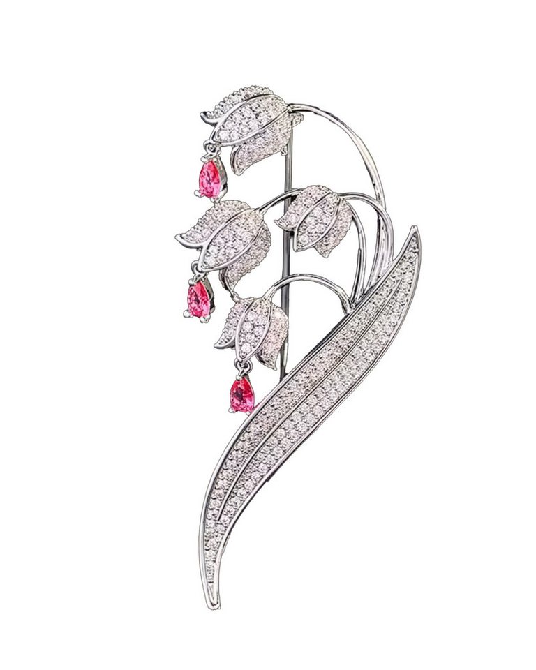 MayTree Brosche Premium "Maiglöckchen Eleganz" (Stück, 1-tlg), Metallbrosche mit Zirkonia von MayTree