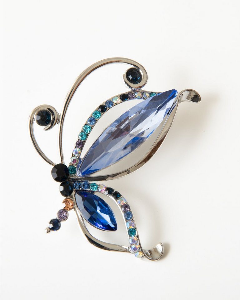 MayTree Brosche "Schmetterling", mit Strass-Steinen blau (Stück, 1-tlg), Metallbrosche in Form eines Schmetterlings aus blauen Glassteinen von MayTree