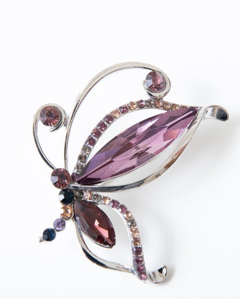 MayTree Brosche "Schmetterling", mit Strass-Steinen rosa (Stück, 1-tlg), Metallbrosche in Form eines Schmetterlings aus rosa Glassteinen von MayTree