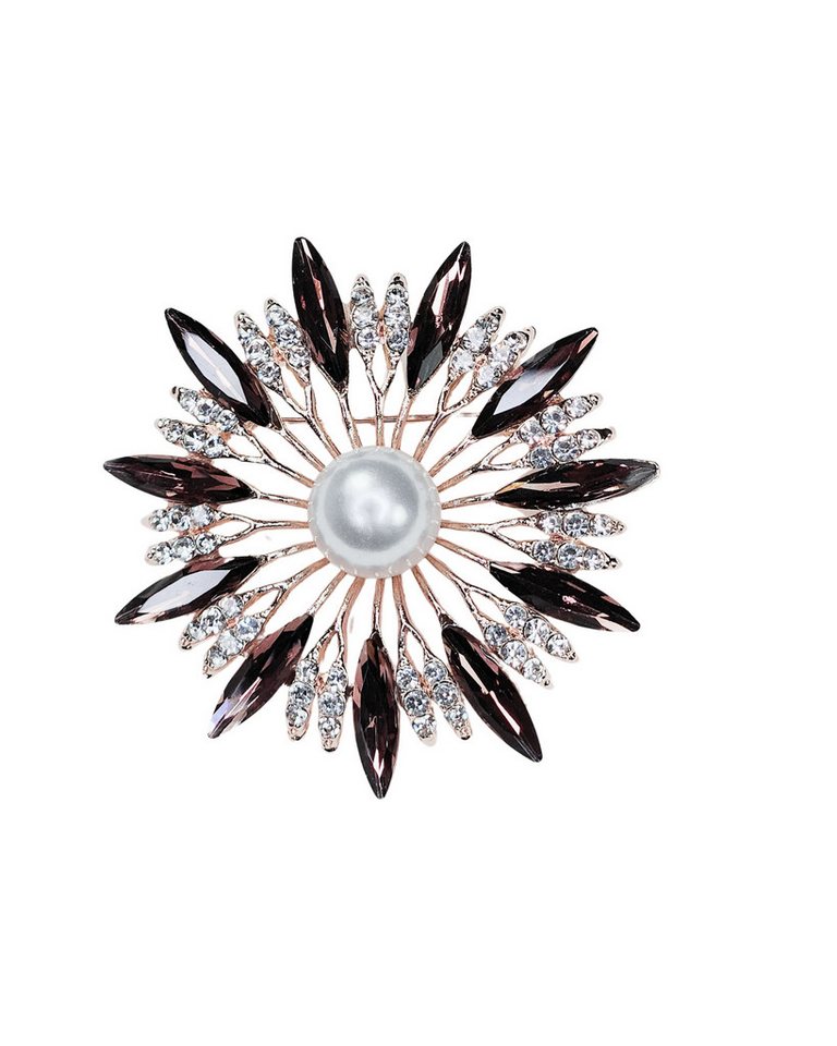 MayTree Brosche "Sommerblüte", rosa mit Strass und einer Zierperle (Stück, 1-tlg), Metallbrosche mit Glassteinen, Strass und einer Zierperle von MayTree